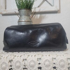 Black Leather Fossil Frame Shave Kit Toiletries Bag